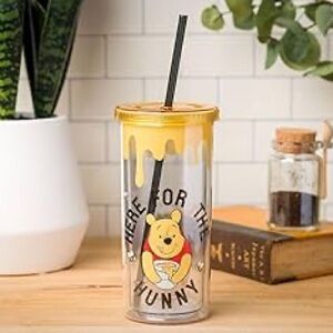 Winnie the Pooh Here for Hunny Plastic Tall Cold Cup with Lid and Straw, 20 Oz